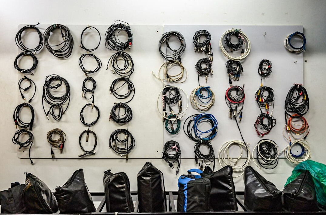 Equipment rack with neatly organised cables